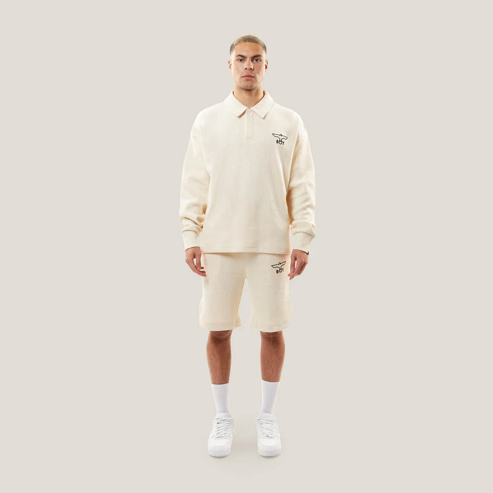 ÁO SWEATSHIRT BOY WAFFLE RUGBY - MÀU OFF WHITE